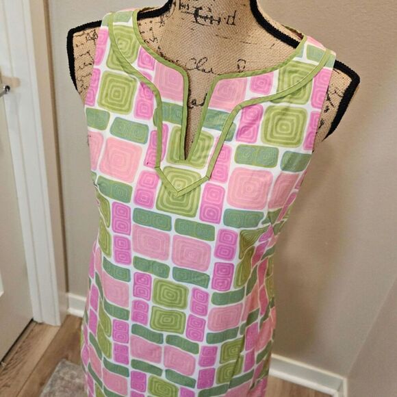 Talbots Women's Pink/Green Sleeveless Scalloped Hem Dress Size 4 - Picture 2 of 7